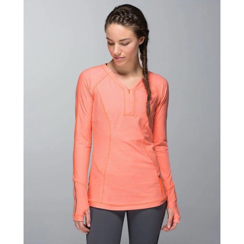 LULULEMON LOVE SOME RUN LONG SLEEVE In Heathered Coral Very Light Flare Size 2